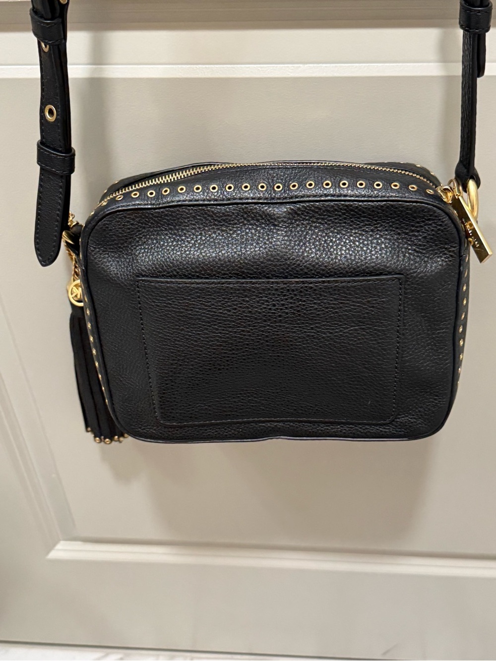 Michael Kors Black Leather Crossbody with Gold Stud Trim and Tassel - Picture 3 of 5